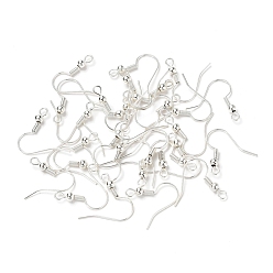 Silver Brass Earring Hooks, Ear Wire, with Horizontal Loop, Silver, 18x17x0.8mm, Hole: 2mm, 100pcs/set