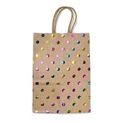 Polka Dot Радужные цветные подарочные сумки из крафт-бумаги с тиснением, Прямоугольные пакеты для покупок с ручками из бумажной бечёвки., узор в горошек, 15x8x21 см
