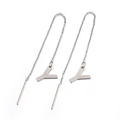 Letter Y Tarnish Resistant 304 Stainless Steel Stud Earrings, Hypoallergenic Earrings, Ear Threads, Alphabet, Letter.Y, 107~112x1mm, Pin: 15x0.7mm, letter: 11x9x0.5mm