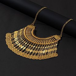 Античное Золото Женские массивные ожерелья-нагрудники из цинкового сплава в тибетском стиле с кисточками и монетами, античное золото , 17.72 дюйм (45 см)