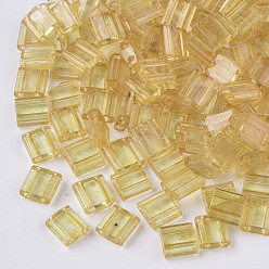 Goldenrod 2-Hole Baking Paint Transparent Glass Seed Beads, Rectangle, Goldenrod, 5x4.5~5.5x2~2.5mm, Hole: 0.5~0.8mm