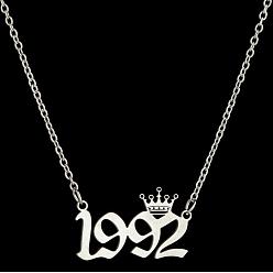 Number Год рождения короны 201 ожерелья из нержавеющей стали для женщин, цвет нержавеющей стали, число 1992, 17.72 дюйм (45 см)