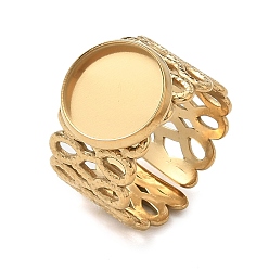 Golden 304 Stainless Steel Cuff Ring Components, Round Bezel Pad Ring Setting, Ion Plating(IP), Long-Lasting Plated, Golden, 18mm, Tray Size: 12mm