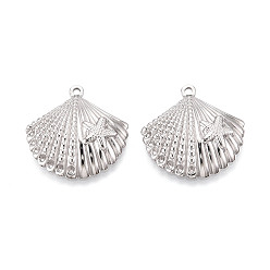 Нержавеющая Сталь Цвет 304 Ракушка из нержавеющей стали с подвесками в виде морских звезд, цвет нержавеющей стали, 26x25.5x5 мм, отверстие : 1.6~1.8 мм