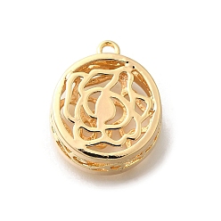 Настоящее золото 18K Латунные подвески, без кадмия, без никеля и без свинца, круглая с розовыми подвесками, реальный 18 k позолоченный, 23x20x11.5 мм, отверстие : 1.8 мм