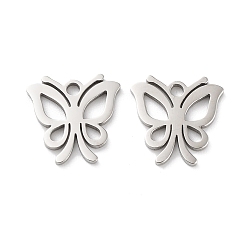 Нержавеющая Сталь Цвет Не тускнеющие 316 подвески из хирургической нержавеющей стали, ручная полировка, лазерная резка, очарование бабочки, цвет нержавеющей стали, 12x12.5x1 мм, отверстие : 1.6 мм