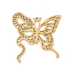 Золотой 304 подвески из нержавеющей стали, полый, амулет змея и бабочка, золотые, 36x34x1.5 мм, отверстие : 1.6 мм