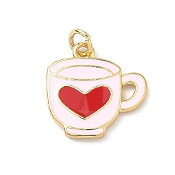 Лавандовый румянец Латунь эмаль подвески, амулеты чашка кофе, долговечный, стойки покрытие, без свинца и без кадмия, реальный 18 k позолоченный, лавандовый румянец, 17x17x2 мм, отверстие : 3 мм