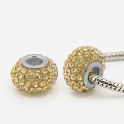 Свет Колорадо Топаз Cmолы Rhinestone Европейский бисером, бусины с большим отверстием, рондель, Платиновый металл, свет Колорадо Топаз, 15x10 мм, отверстие : 5 мм