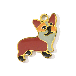 Индийский Красный 304 нержавеющей стальной эмали подвески, собака прелести, ионное покрытие (ip), реальный 18 k позолоченный, Индийская красная, 13x12 мм