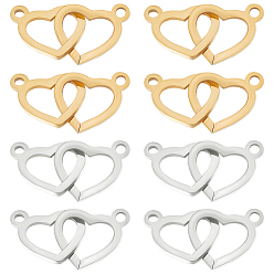 Золотой & Цвет Нержавеющей Стали 12шт 2 цвета 304 подвески из нержавеющей стали, двойные сердечные ссылки, золотые и нержавеющая сталь цвет, 12x20x1 мм, отверстие : 1.6 мм, 6 шт / цвет