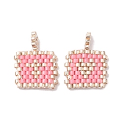 Pearl Pink 2Pcs Handmade MIYUKI Round Rocailles Seed Loom Pattern, Rectangle Pendants, Pearl Pink, 17.5x13.5x1.5mm, Hole: 1.2mm