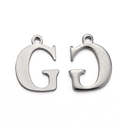 Letter G Устойчивые к потускнению 304 подвески-буквы из нержавеющей стали, цвет нержавеющей стали, letter.g, 12x8.5x1 мм, отверстие : 1 мм