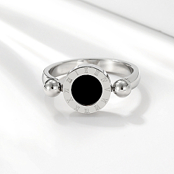 Stainless Steel Color Roman Numerals Brass Finger Ring, Flat Round Signet Ring, Stainless Steel Color, Inner Diameter: 19mm