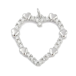 Платина Стойки обшивки латунные подвески, сердце прелести, с кубического циркония, долговечный, без свинца и без кадмия, с целью перехода в кольце, платина, 24.5x25x2 мм, отверстие : 3 мм