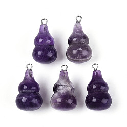 Аметист Подвески из натурального аметиста , тыквенные прелести, с 201 петлями из нержавеющей стали, цвет нержавеющей стали, 24x13.5~14 мм, отверстие : 1.8 мм