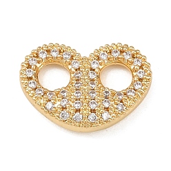 Золотой Подвески-соединители из латуни с микро-паве и прозрачными фианитами, сердце, золотые, 11.5x16x4.7 мм, отверстие : 3.7 мм
