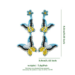 Светло-Голубой Серьги-гвоздики в виде стеклянных бусин и пластиковых бабочек, Небесно-голубой, 82x36 мм