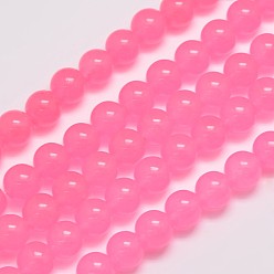 Hot Pink Natural & Dyed Malaysia Jade Bead Strands, Round, Hot Pink, 10mm, Hole: 1.0mm, about 38pcs/strand, 15 inch