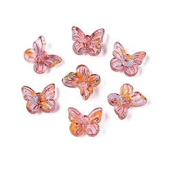 Light Coral Picasso Transparent Glass Beads, Butterfly, Light Coral, 9.5x11x4mm, Hole: 0.9~1.2mm, About 1020pcs/pound