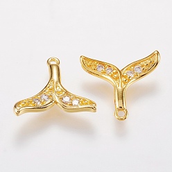 Золотой Латунные микро проложить кубического циркония прелести, шкентели формы хвоста кита, золотые, 13x14x2 мм, отверстие : 0.5 мм