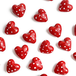 Red Baking Paint Glass Beads, Polka Dot Heart, Red, 20x20mm, Hole: 2mm