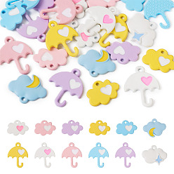 (52) Непрозрачная лаванда 24 шт. 12 подвески из сплава, окрашенные распылением, облако и зонтик, разноцветные, 10~17.7x14~15.5x1.3~1.8 мм, отверстие : 1.3~1.5 мм, 2 шт / стиль