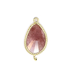 Клубничный Кварц Подвески из натурального кварцевого соединителя с клубникой, слезная ссылка, с золотой латунной фурнитурой и металлической фурнитурой, 27x14x4 мм