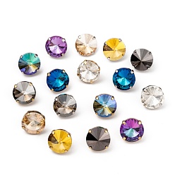 Бермудские Голубой Латунные стеклянные застежки для обуви со стразами, конус, горный хрусталь Риволи, платиной и золотом, Бермуды синий, 18.5x19x10.5 мм