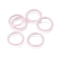 Pink Японский бисер miyuki & toho ручной работы, с посеребренными 304 кольцами из нержавеющей стали, Ткацкий станок, кольцо / круг, розовые, 18~19x1.7 мм, внутренний диаметр: 14 мм