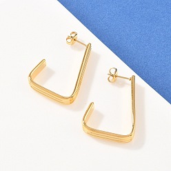 Настоящее золото 18K 304 серьги-гвоздики трапециевидной формы из нержавеющей стали, ручная полировка, ионное покрытие (ip), реальный 18 k позолоченный, 32x6 мм