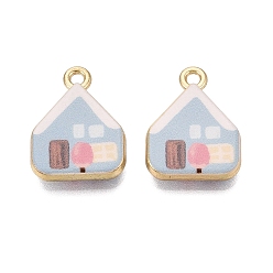Bleu Ciel Clair Pendentifs en alliage imprimés, crémaillère plaquage, charmes de maison bleu ciel clair, sans cadmium et sans nickel et sans plomb, or, 19x14x3mm, Trou: 1.8mm