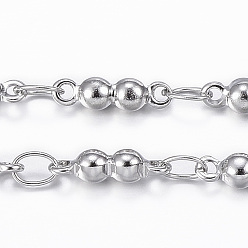 Stainless Steel Color Tarnish Resistant 304 Stainless Steel Bar Link Chains, Soldered, with Spool, Double Ball, Stainless Steel Color, 9x2.2x2.2mm, about 32.8 Feet(10m)/roll