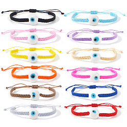 (52) Непрозрачная лаванда 12шт 12 цвета лэмпворк сглаз круглые плетеные бусины браслеты, регулируемые плетеные браслеты из волоконного шнура для мужчин и женщин, разноцветные, внутренний диаметр: 11 дюйм (28 см).