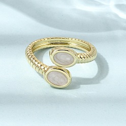 Oval Латунные эмалевые манжеты открытые кольца для женщин, стойки покрытие, долговечный, без свинца и без кадмия, реальный 18 k позолоченный, овальные, 13 мм, внутренний диаметр: 18 мм