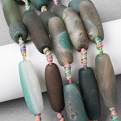 Зеленый агат Нити из матовых натуральных зеленых ониксовых агатовых бусин, окрашенная и подогревом, баррель, 38~40x13~14 мм, отверстие : 2.5 мм, около 8 шт / нитка, 15.35''~15.75'' (39~40 см)