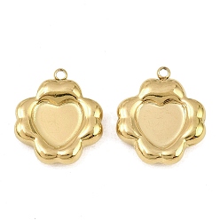 Golden 304 Stainless Steel Pendant Cabochon Settings, Flower Charms, Ion Plating(IP), Golden, 21.5x18.5x5mm, Hole: 1.8mm, Tray Size: 10.5x10.5mm