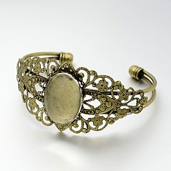 Antique Bronze Filigree Brass Cuff Bangle Making and Oval Transparent Glass Cabochons, Antique Bronze, Bangle Making: 63mm, Tray: 25x18mm, Cabochons: 25x18mm