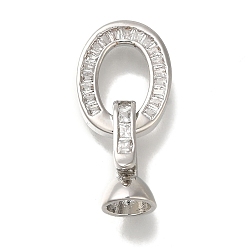 Platinum Brass Micro Pave Clear Cubic Zirconia Fold Over Clasps, Cadmium Free & Nickel Free & Lead Free, Oval, Platinum, 28mm