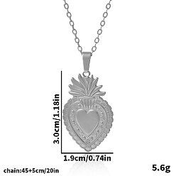 Серебро 304 Женские подвески в форме священного сердца из нержавеющей стали, серебряные, 17.72 дюйм (45 см)