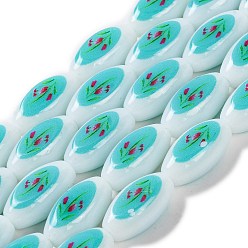 чирок Печать стеклянных овальных бусин для изготовления ожерелья и браслетов, цветок, зелено-синие, 19x10x8 мм, отверстие : 1.5 мм, около 16 шт / нитка, 12.05'' (30.6 см)
