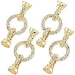 Настоящее золото 18K 6 комплекты латунных микропаве прозрачных кубических цирконий складные застежки, кольцо, реальный 18 k позолоченный, 32 мм, внутренний: 4.5 mm