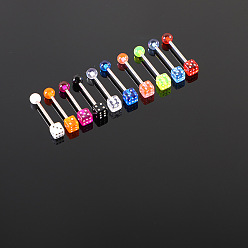 (52) Непрозрачная лаванда 10шт. игральные кости 316л хирургическая нержавеющая сталь с акриловыми кольцами для языка, цвет нержавеющей стали, разноцветные, длина стержня: 7/16"(11мм), штифты : 1.6 мм