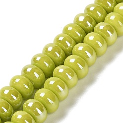 Желто-Зеленый Фарфоровые бусины-рондели, желто-зеленый, 8.5x5.5 мм, отверстие : 1.8 мм, около 55 шт / нитка, 28~30 см
