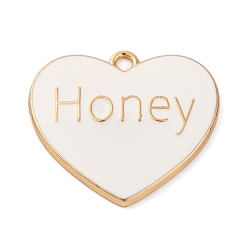 Сердце Подвески из эмали и сплава, золотые, слово мед, сердце, 27x30x2.5 мм, отверстие : 2.5 мм
