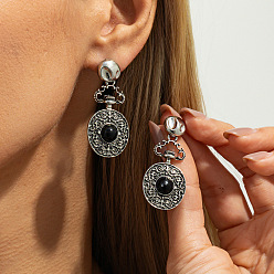 Oval Rhinestone сплава болтаться серьги, античное серебро, овальные, 45x20 мм