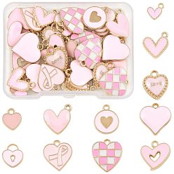 Pink 44Pcs 11 Styles Alloy Enamel Pendants, Heart, for Valentine's Day, Pink, 10~17.5x9~16x1.5~3mm, Hole: 1.5~2mm, 4pcs/style