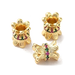 Light Gold Rack Plating Brass Pave Cubic Zirconia Beads, Lead Free, Long-Lasting Plated, Light Gold, 6.5x8mm, Hole: 3mm