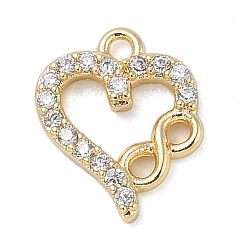 Real 18K Gold Plated Brass with Cubic Zirconia Charms, Heart, Real 18K Gold Plated, 12.5x10x2mm, Hole: 1.2mm