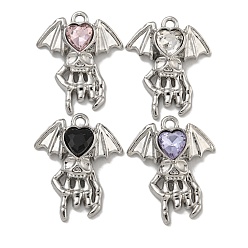 Платина Стойки обшивки кулон сплава, со стеклом, без свинца, без кадмии и без никеля, крыло, платина, 24.5x20x6 мм, отверстие : 1.8 мм